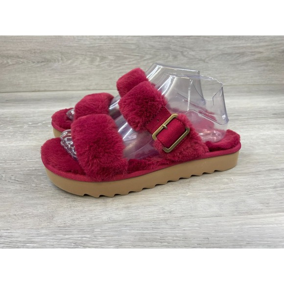 Koolaburra by UGG Furr-ah Women's Sandals Pink 7 Slide Flat Buckle Slip On Shoes - Picture 4 of 12